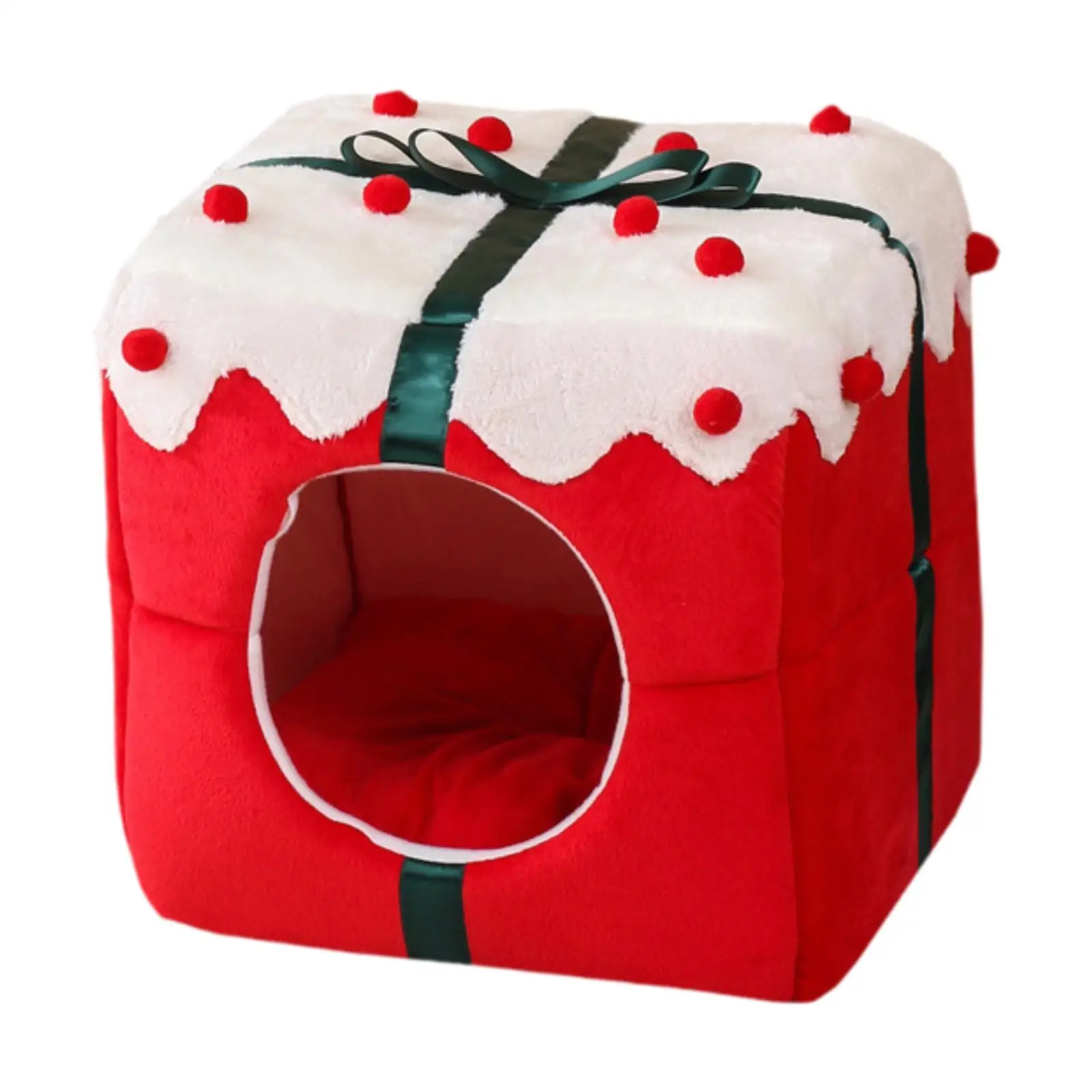 Cat Bed for Indoor Cats Cat Bed Cave Anti Slip Christmas Decor Comfortable Cat House Semi Enclosed Cat Nest for Kitten Kitty