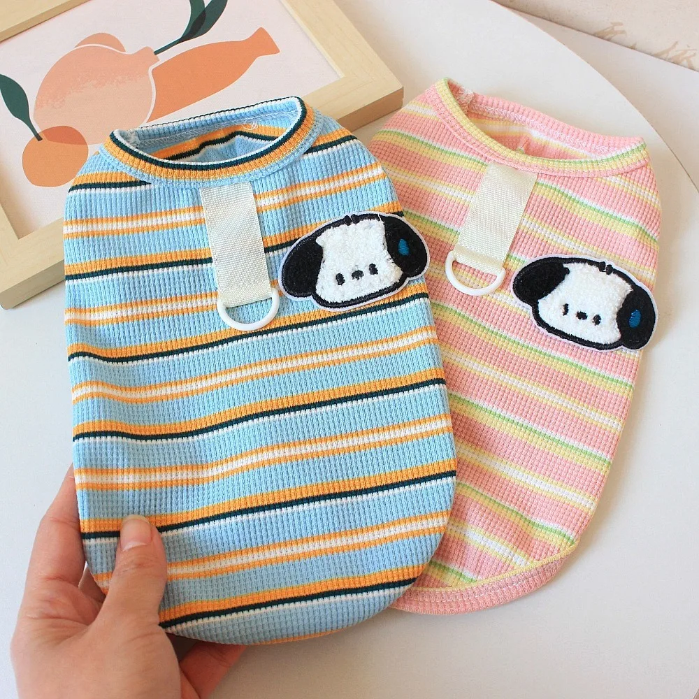 Chaleco a rayas para perros pequeños y medianos, camiseta transpirable de verano para gatito, dibujos animados, Bulldog Francés, cachorro, ropa para perros York - imagen 3