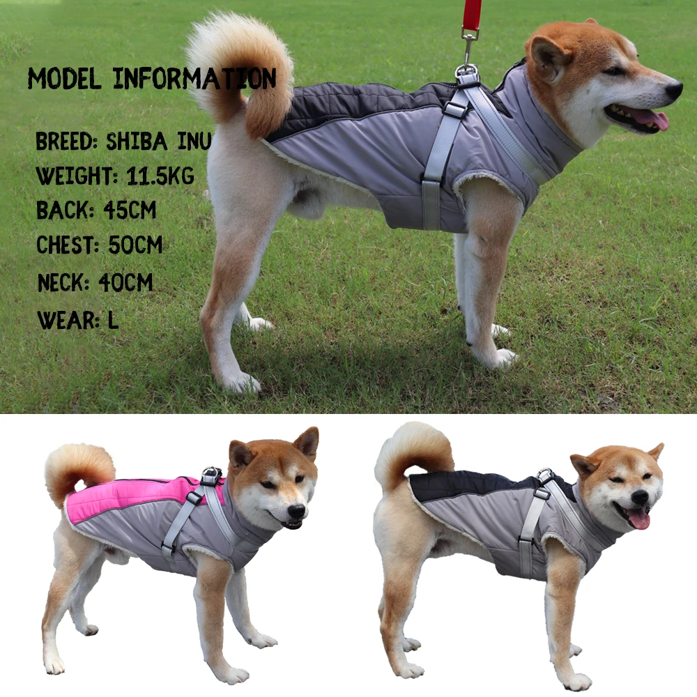Chaqueta de invierno con arnés para perro, abrigo impermeable para mascotas al aire libre para perros pequeños y grandes, reflectante, gruesa, cálida, chaleco - imagen 3