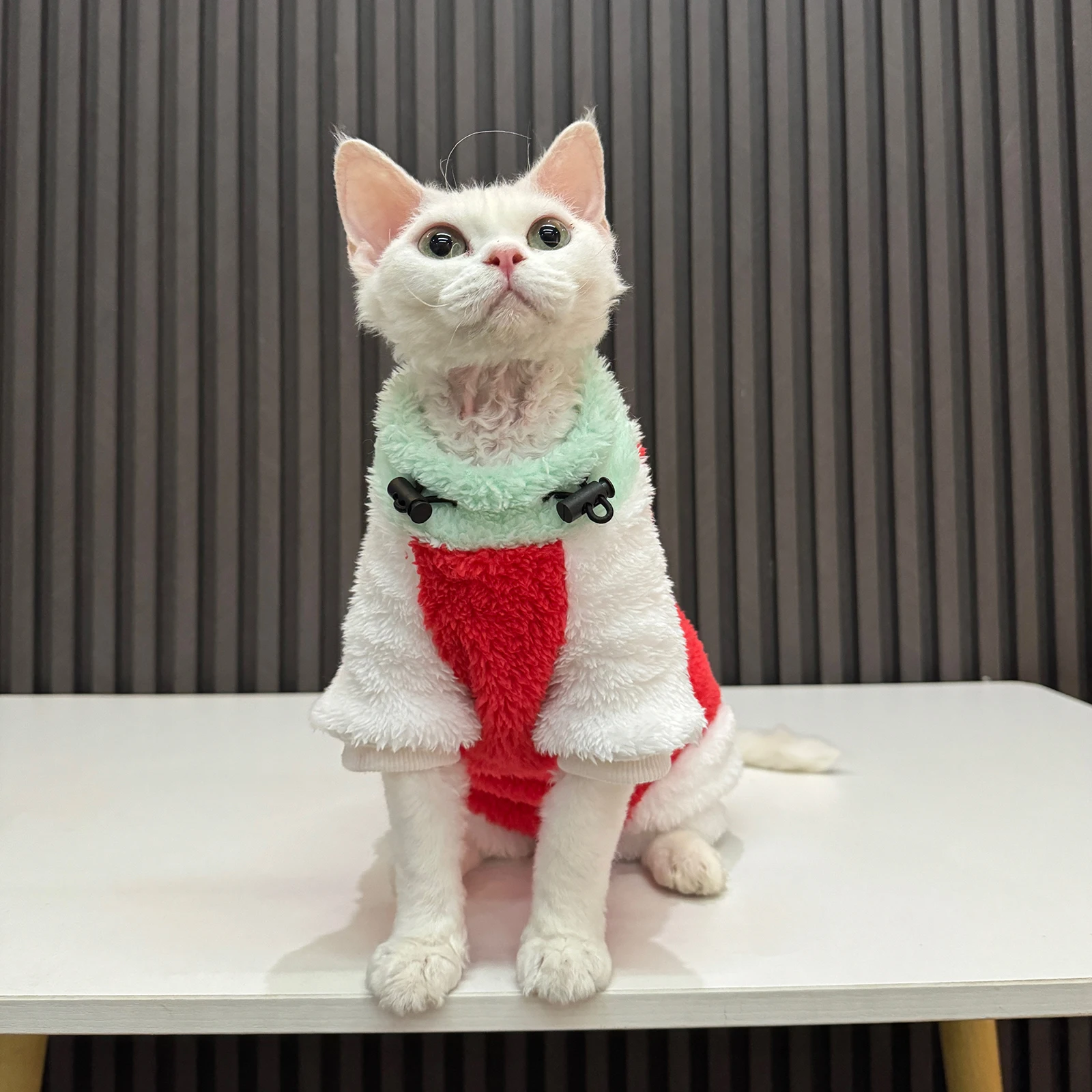 Suéter rojo de lujo para gato Sphynx, forro polar de cordero cálido, abrigo grueso de manga larga para Devon Rex, pijamas suaves y cálidos para gatos - imagen 5