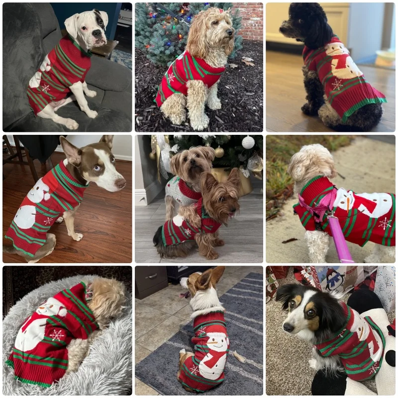 Suéteres de invierno para perros pequeños y medianos, ropa navideña para perros, bonito estampado, cuello alto para cachorros, suéter suave y cálido para gatos, suministros para mascotas - imagen 2