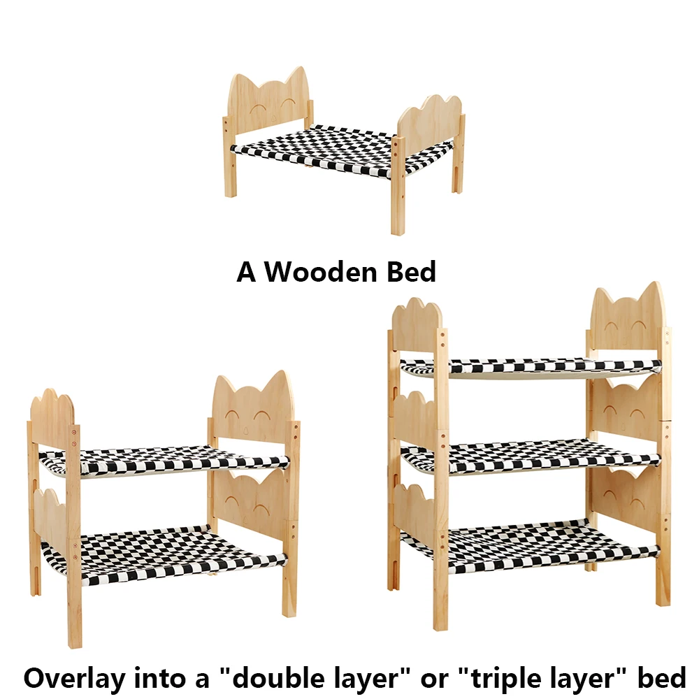 Hamaca de madera con estera para mascotas, cama elevada para dormir y descansar, muebles para gatos, fácil de montar - imagen 4