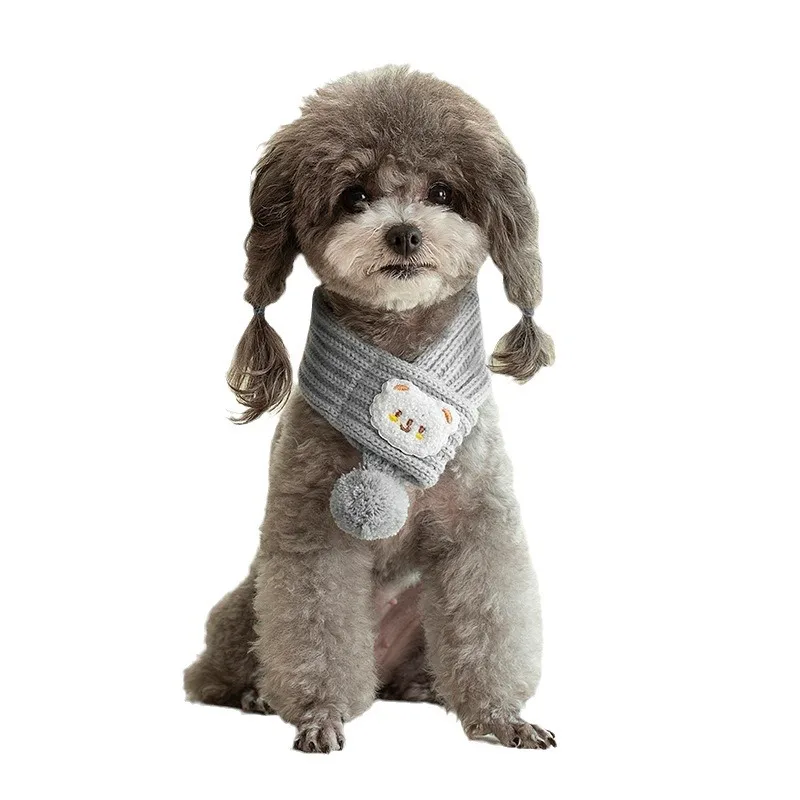 Bufanda de punto para perro, bufandas de punto rojas con pompón peludo, calentador de cuello, Bandana, vacaciones de Navidad, disfraz de invierno para cachorros y gatos - imagen 5