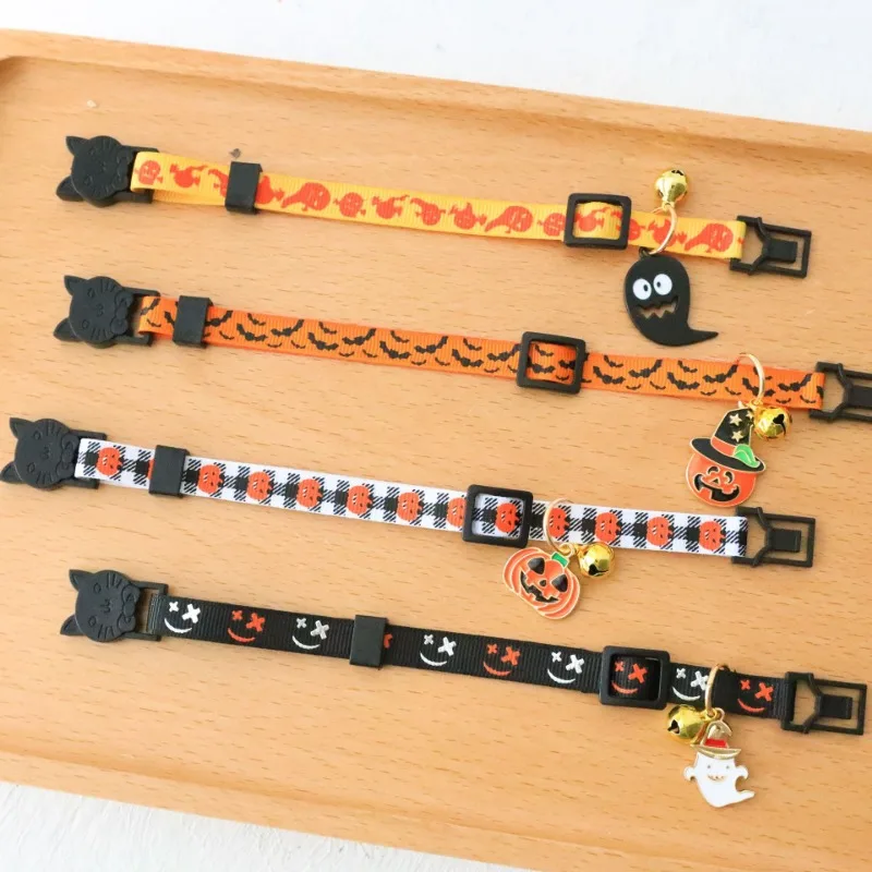 Collares de Halloween para gatos, Collar para perros con campanas para perros pequeños, festivales, Collar para gatitos, accesorios para Collar con colgante de Halloween - imagen 4