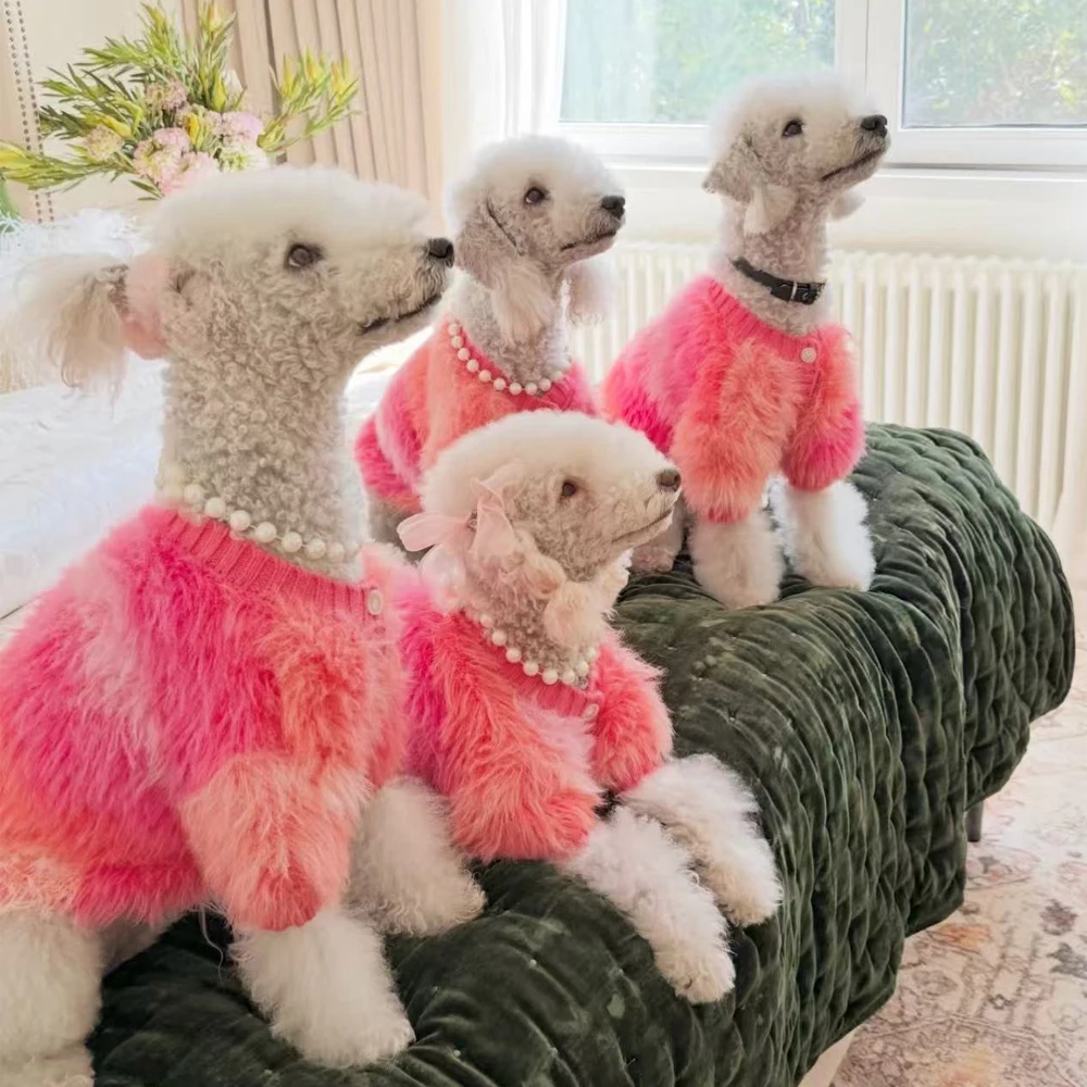 Suéter invierno lujo rosa para perros pequeños Bedlington Terrier