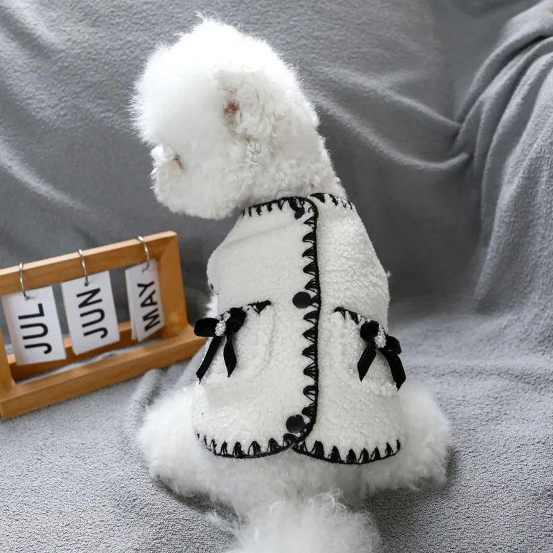 Abrigo de lujo para perros con lazo blanco y negro, ropa para mascotas, chaqueta para perros, disfraz para perros y niñas, ropa para Chihuahua, Yorkie, otoño, invierno - imagen 3
