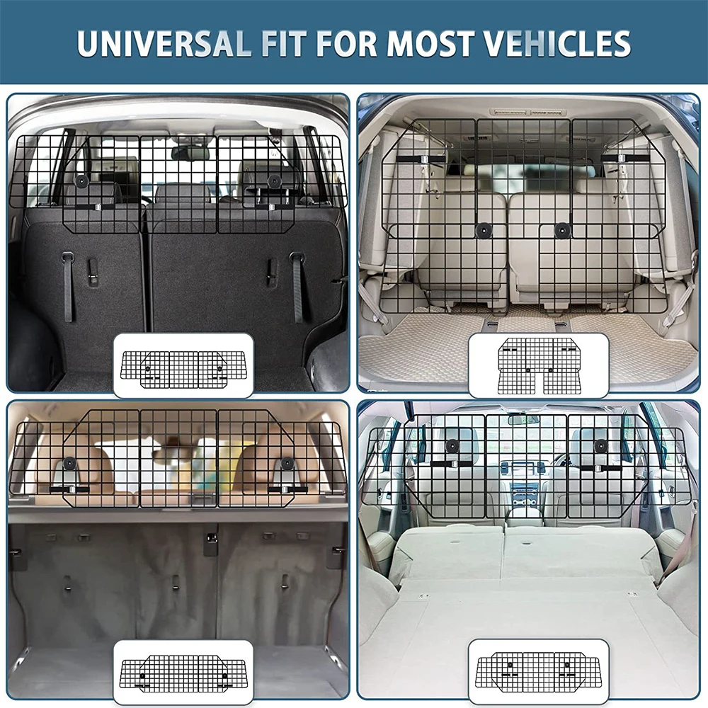 Barrera para vehículos SUV y perros, puerta divisora para mascotas para el área de carga del maletero, extensible para ajuste Universal, malla metálica plegable a prueba de óxido - imagen 2