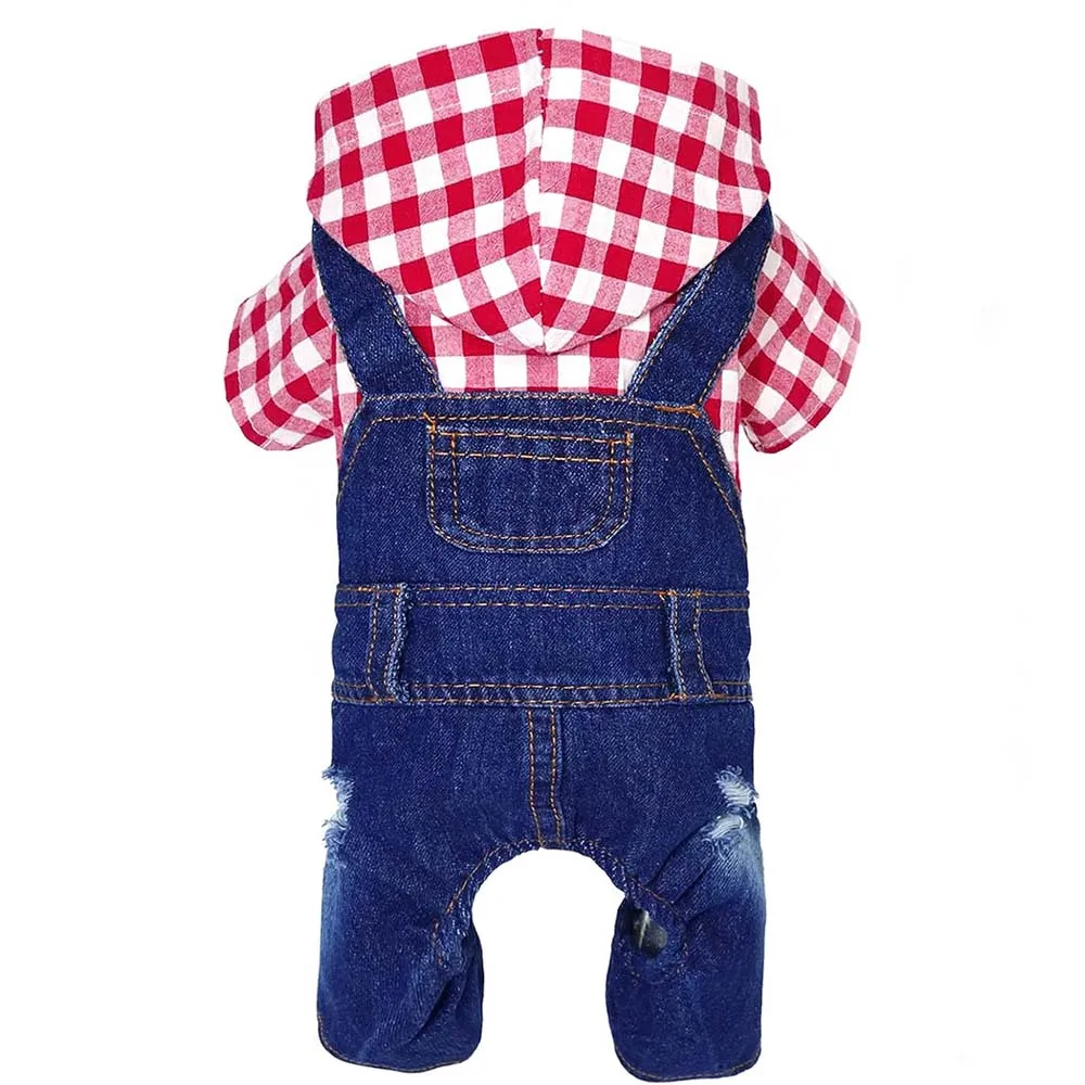 Monos de mezclilla para perros, pantalones vaqueros con camisa a cuadros para cachorros, monos de Bulldog Francés Yorkie para perros, ropa para mascotas para perros de razas pequeñas y medianas