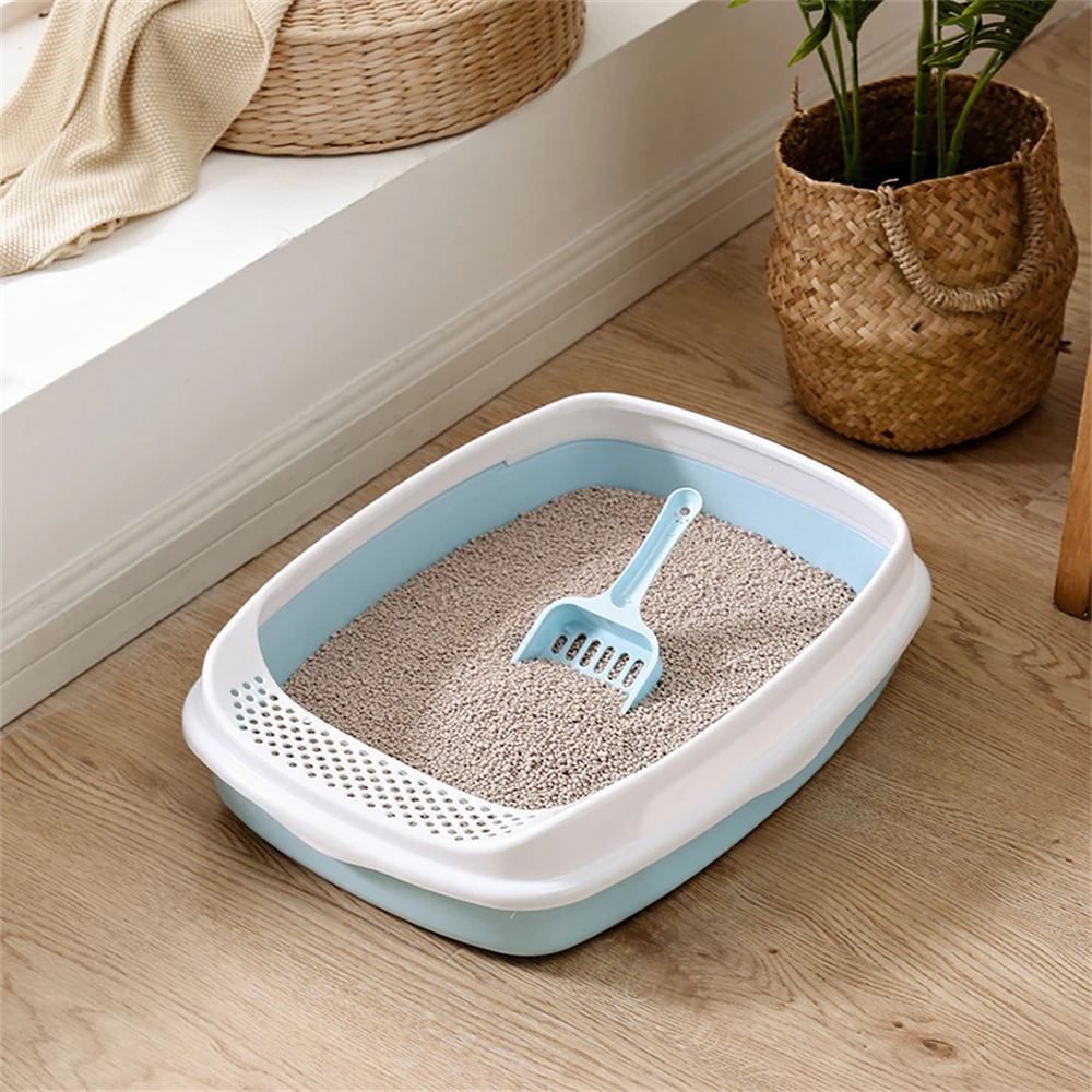 Caja de arena antisalpicaduras para gatos, orinal de plástico con cuchara, para entrenamiento de excrementos de perros pequeños, inodoros para mascotas - imagen 2