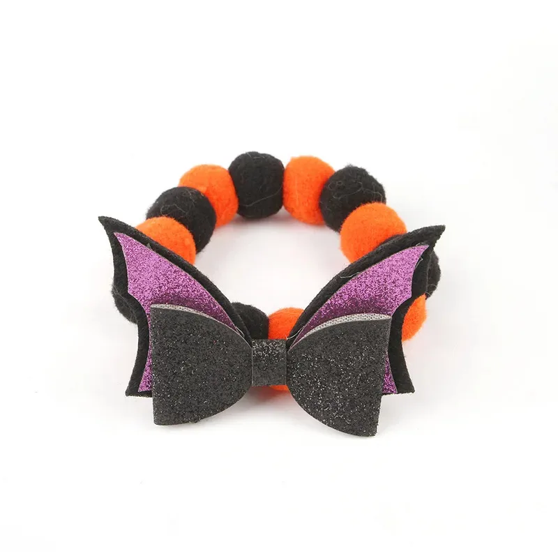 Collar para mascotas de Halloween, divertido collar con bola de pelo de cuerda elástica con decoración de calabaza, Collar ajustable adecuado para perros y gatos - imagen 4
