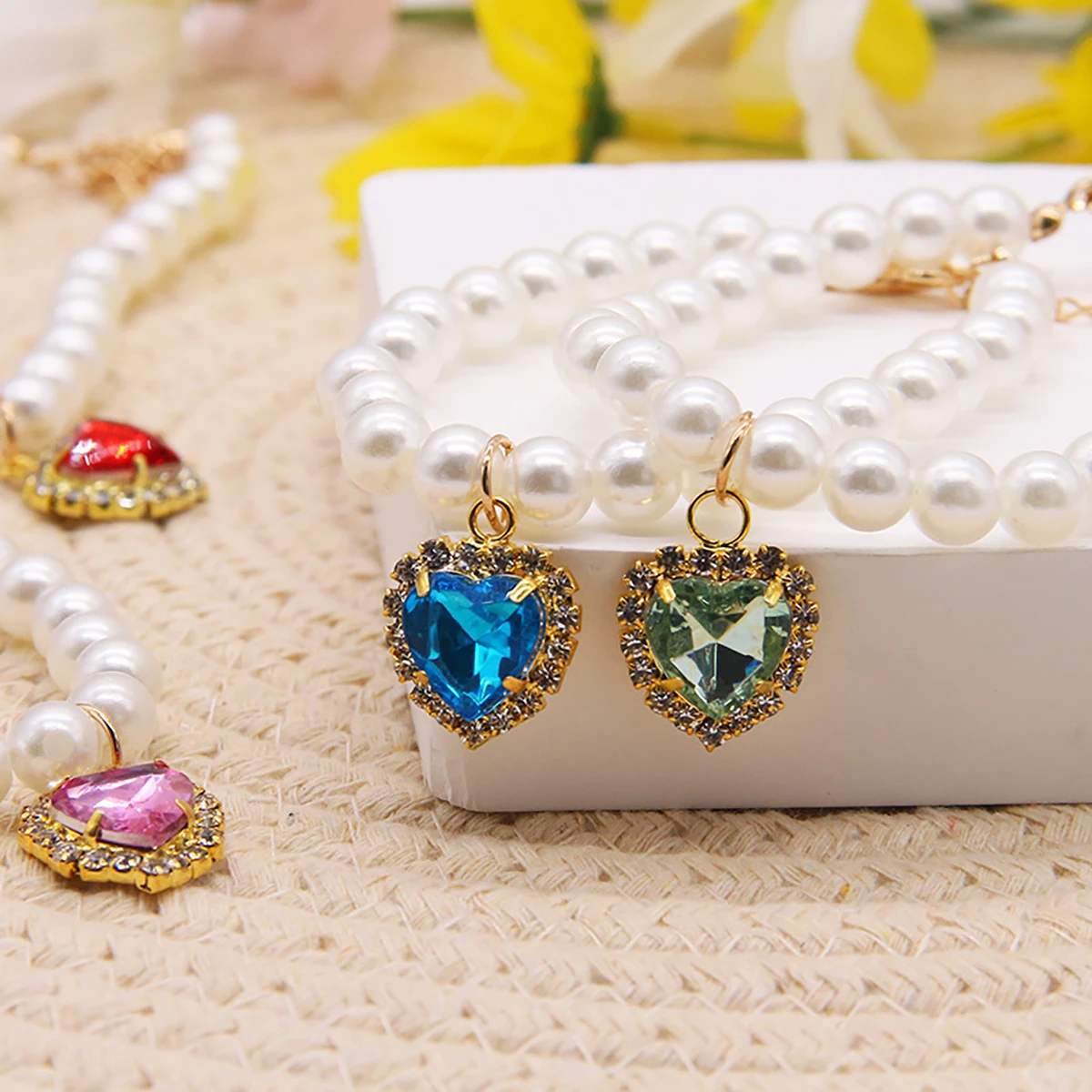 Collar de perlas de lujo para mascotas, Collar para perros y gatos, colgante de amor, suministros para mascotas, Collar de cristal de amor, Collar para gatitos, Collar para gatos - imagen 2