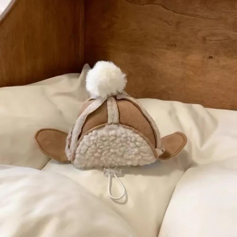 Gorro de invierno de felpa cálido y resistente al viento de piel de cordero para perros y gatos, gorro volador para perros y gatos, gorro de oso de peluche, accesorios para perros pequeños - imagen 4