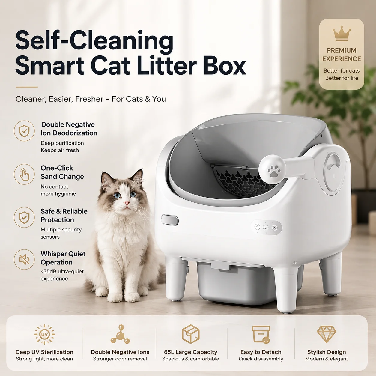 Caja arena autolimpiable inteligente para gatos con control app - imagen 5