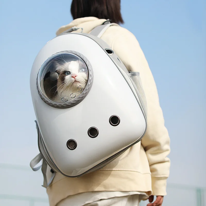 Bolsas transparentes portátiles para gatos, cápsula espacial transpirable, bolso para gatos de doble hombro, bolsa para mascotas abierta lateral de gran capacidad - imagen 2