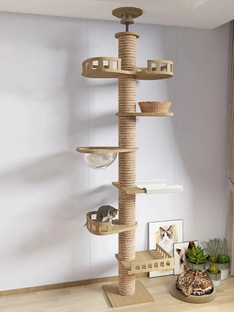 Casa de árbol para gatos ajustable, torre para gatos de suelo a techo, Condo de varios niveles con poste rascador, hamaca, productos para mascotas - imagen 4