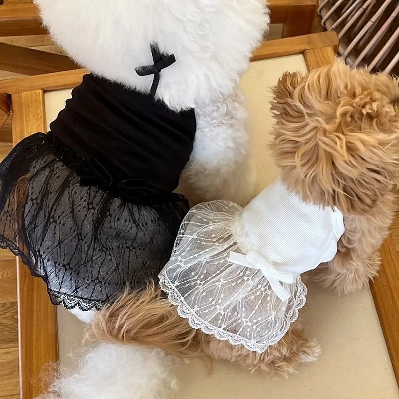 Vestido de princesa de perro de lujo, falda de encaje para cachorro blanco y negro, ropa para perros, tirantes para mascotas, chaleco refrescante, disfraces de Chihuahua Bichon - imagen 2
