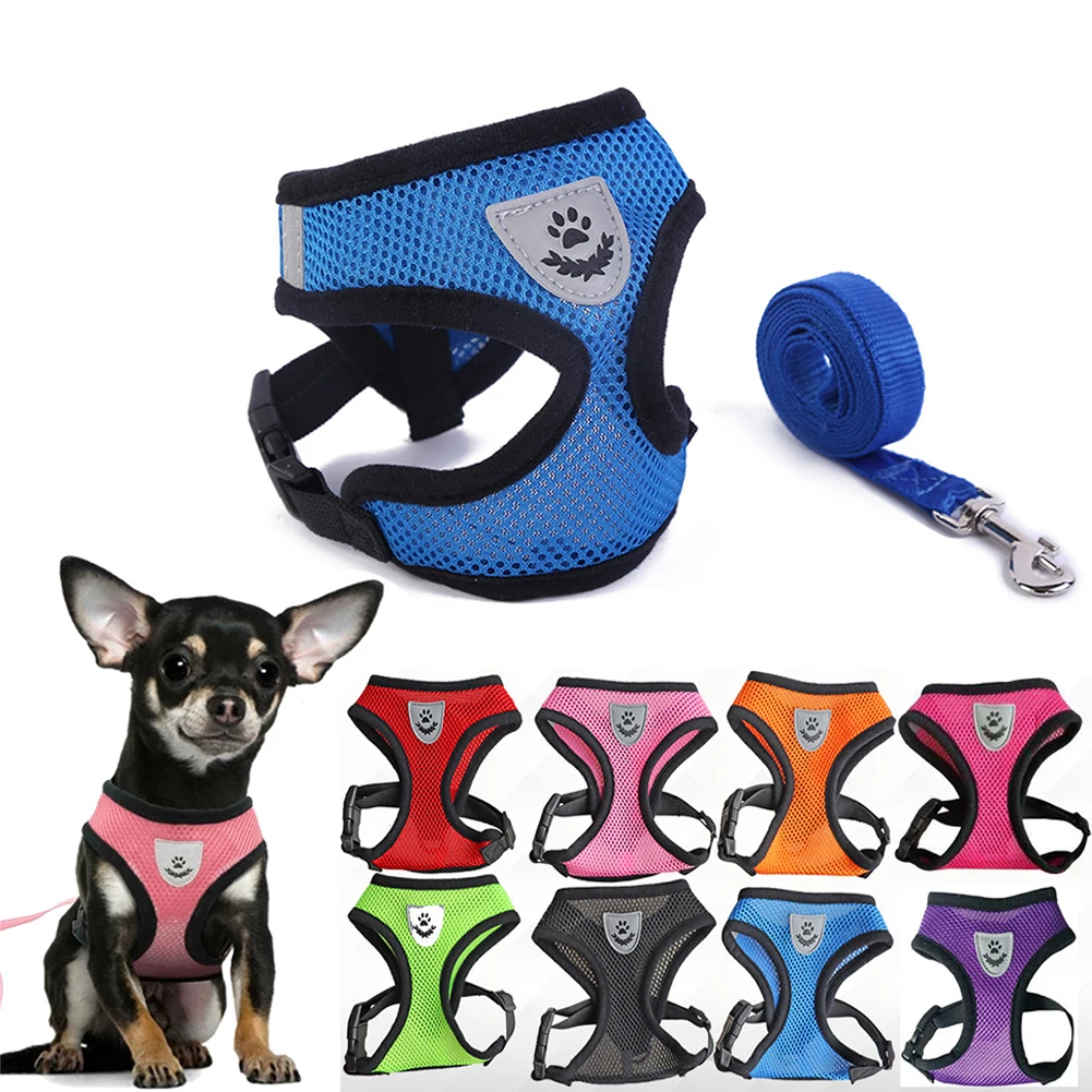 Conjunto de arnés y correa reflectante para gatos, chaleco de malla ajustable para perros pequeños y medianos, para caminar al aire libre, correas de entrenamiento de cachorros de plomo - imagen 2