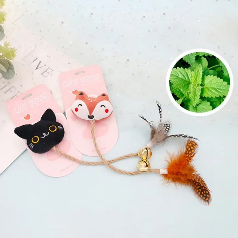 Juguete divertido para gato con campana de plumas, juguetes para masticar, resistente a las mordeduras, hierba gatera, muñecas de dibujos animados para gatos, juguetes para mascotas - imagen 2