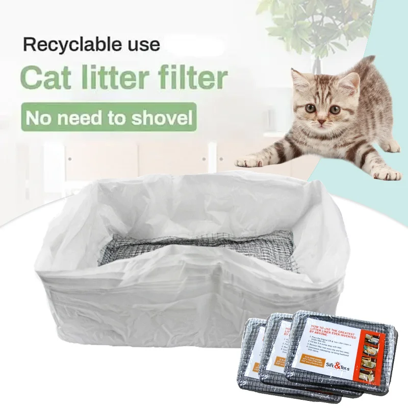 Cat Litter Bags Liners 10Pcs Drawstring Sifting Cat  Bags with Filter Net Reusable Litter Box Liners Thick Cat Litter Bags - imagen 3