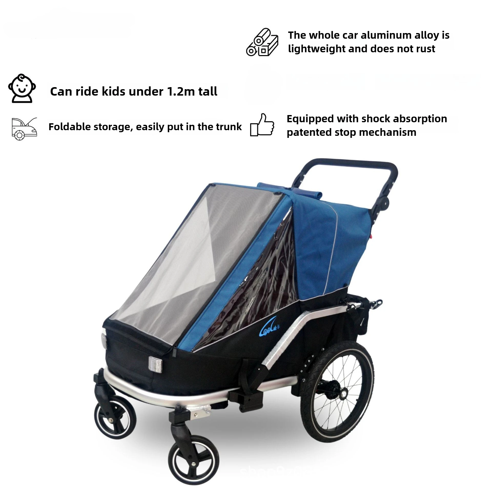 Carro de viaje para mascotas, artefacto de viaje para un solo niño, remolque de bicicleta, vehículo utilitario absorbente de golpes de aleación de aluminio - imagen 3