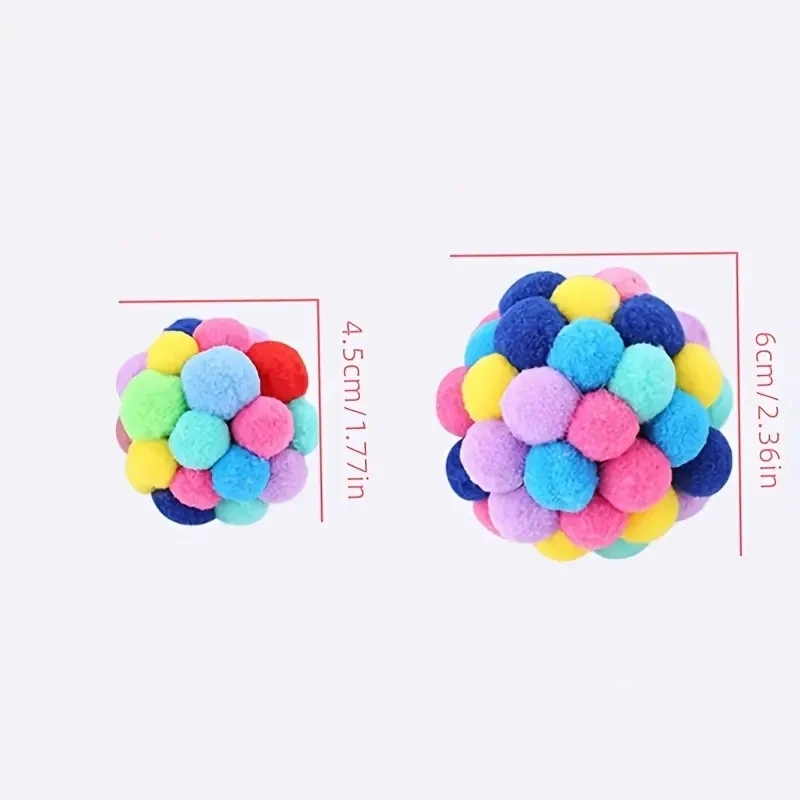 1/3 Uds. Juguetes para gatos, pelota de peluche para gatos, pelota de campana elástica para mascotas, pelota de lana colorida para jugar al gato - imagen 4