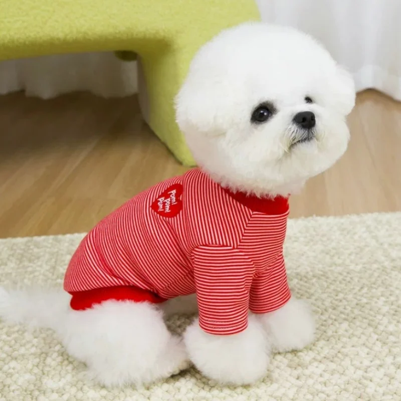 Camiseta de lujo verano suave rayas corazón para perro cachorro bichón - imagen 4