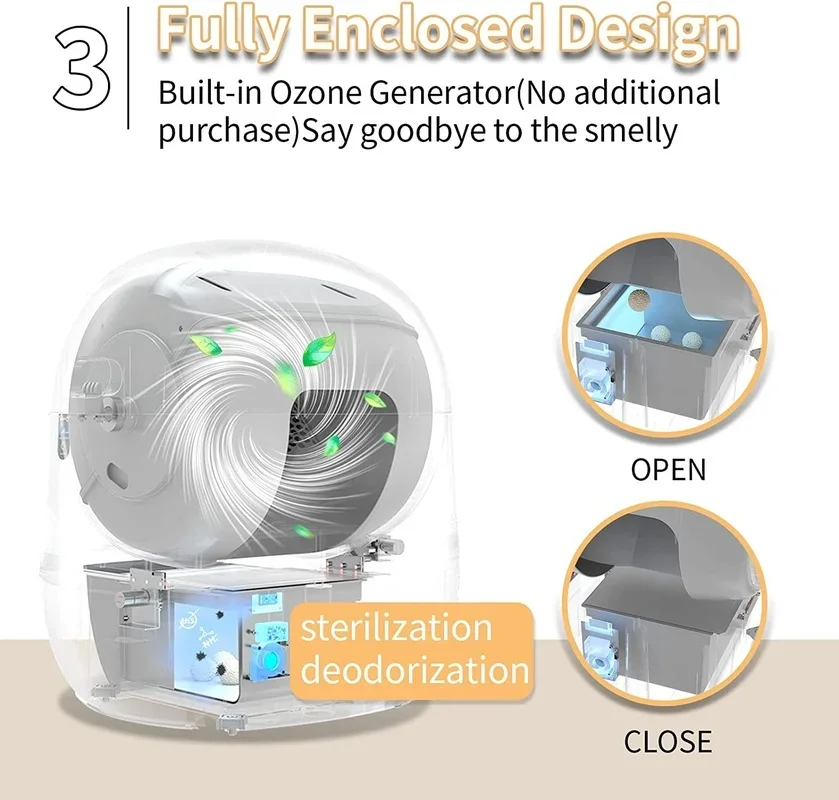 PETJC-caja de arena inteligente automática para gatos, máquina de heces completamente cerrada, orinal a prueba de salpicaduras, inodoro, autolimpieza, arenero para gatos - imagen 4