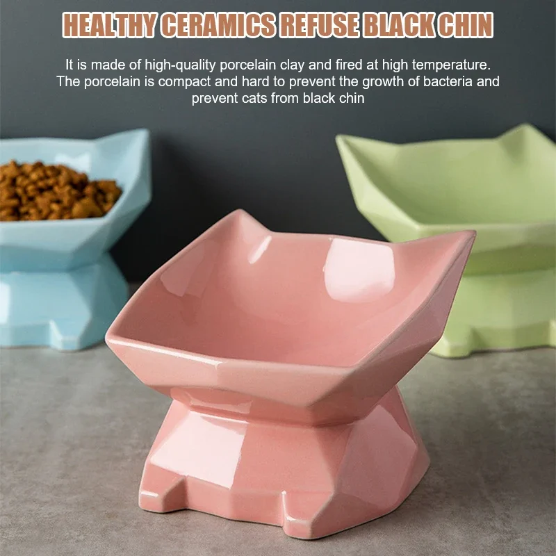 Cuenco rómbico de pie alto para gato, cuencos para perro, Protector de cuello, comida para mascotas, cuenco de agua, suministros de Alimentación de Mascotas de cerámica, cuenco de postre para mascotas - imagen 3