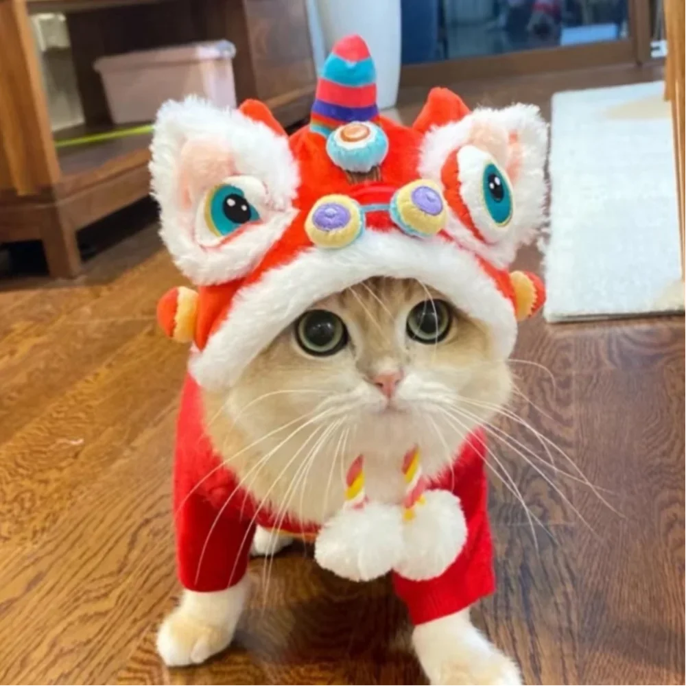 Gorro con cabeza de tigre para Año Nuevo para mascotas, gorros cálidos para perros y gatos, gorros transformados divertidos, suministros para otoño e invierno