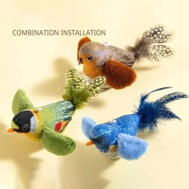 Juguetes para gatos de pájaro simulado, juguetes interactivos para pájaros voladores para gatos, pueden agregar hierba gatera, juguete de peluche activado por tacto, accesorios para perros - imagen 2