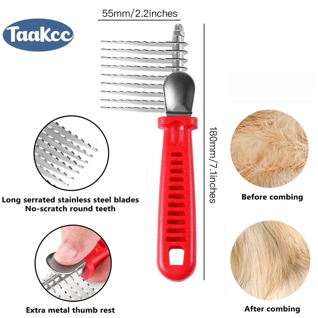 1 Juego de peine rastrillo de piel, herramienta de cepillo para desmastar mascotas, perro con cuchillas largas de seguridad para desenredar mate y peine para gatos, capa interior anudada - imagen 2