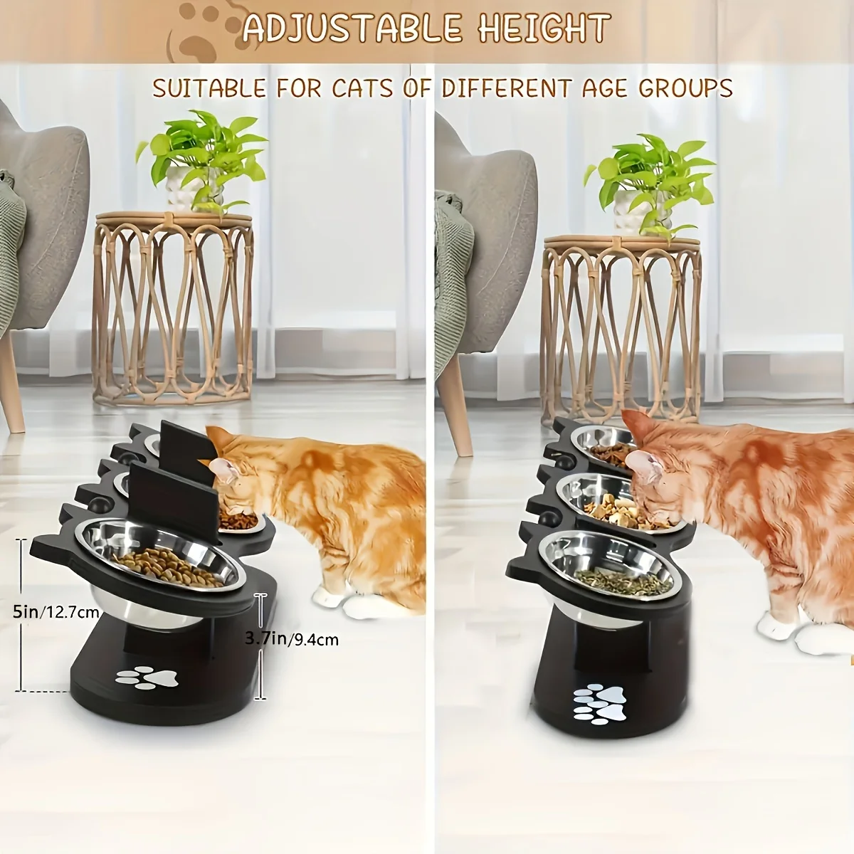 Cuenco elevado inclinado ajustable para gatos de 15 grados, cuenco elevado para comida para perros con 3 soportes de acero inoxidable, fácil de montar, fácil de limpiar - imagen 3