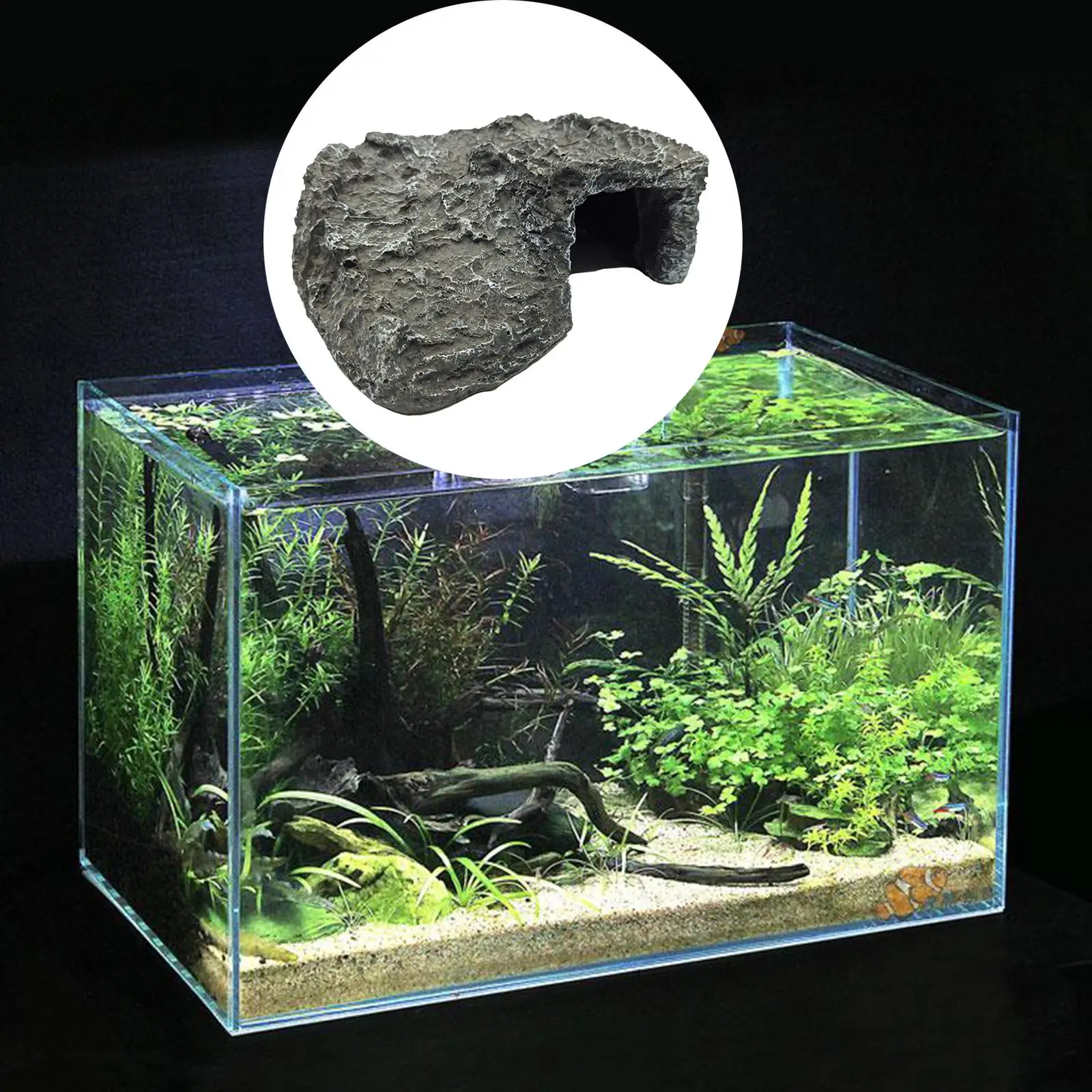 Simulate Moss Rockery Stone Reptile Hiding Cave Snake Turtle Hide Rest Fish Tank Landscaping Aquarium Decor