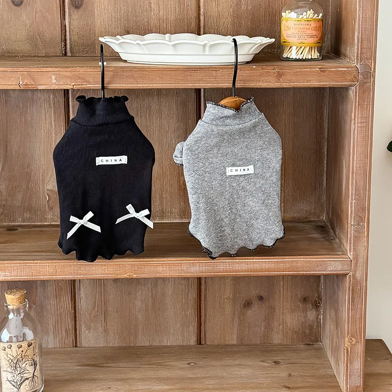 Camiseta sencilla con estampado de letras y lazo para mascotas INS, ropa elástica para perros, ropa suave y cómoda, camisa de fondo, ropa para perros pequeños - imagen 5