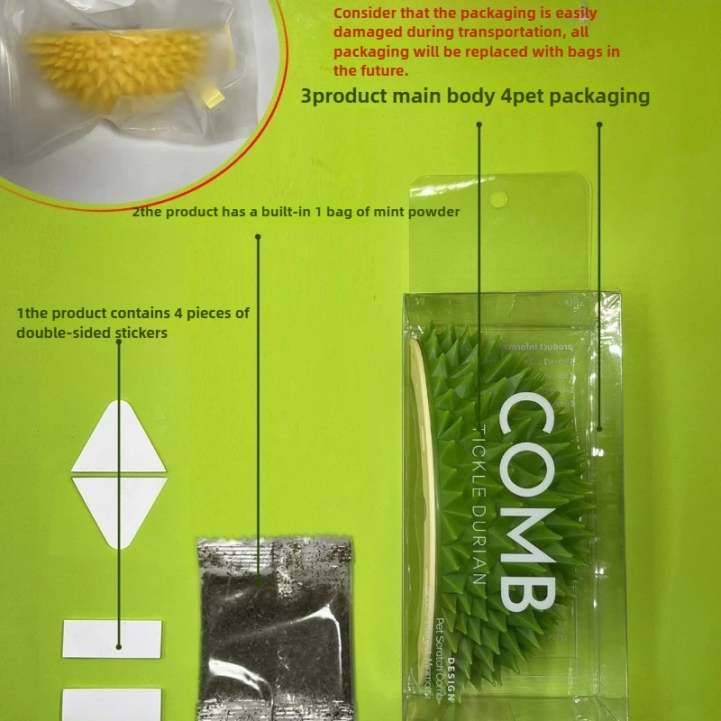 Peine para rascar Durian para mascotas, esquina de pared, masaje para moler los dientes, frotar la picazón, eliminar el pelo suelto, menta para gatos, productos de juguetes para mascotas, accesorios - imagen 4