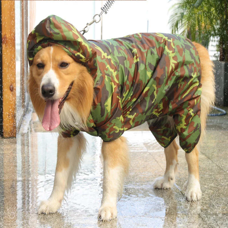 Chubasquero grande para perro con agujero de correa, ropa con capucha ligera de camuflaje a prueba de lluvia para Golden Retriever Alaskan Malamute Husky - imagen 5