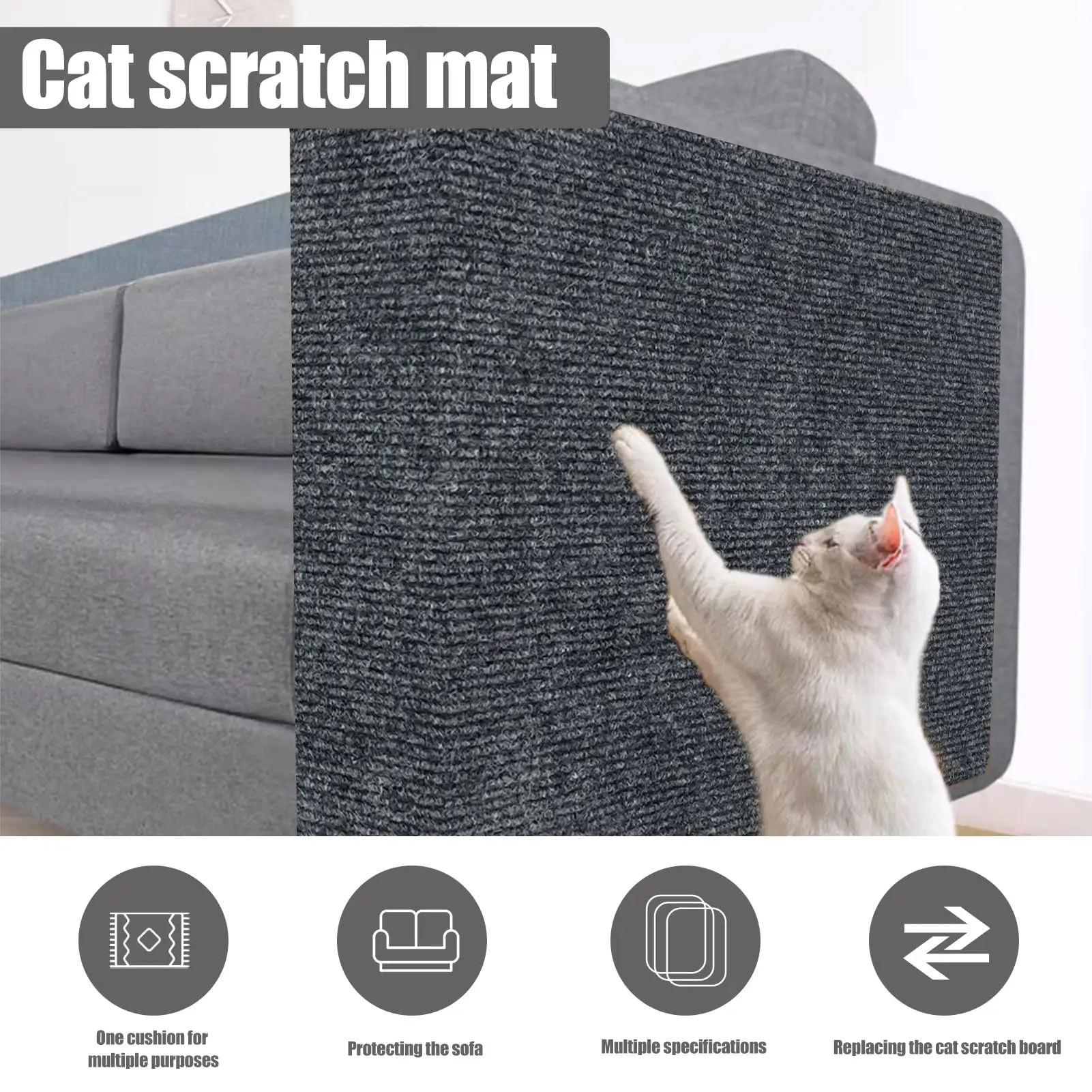 Alfombra antiarañazos para gatos, alfombra autoadhesiva recortable, rascador para mascotas, muebles, sofá, esquina, Protector de pared para sofá interior - imagen 2