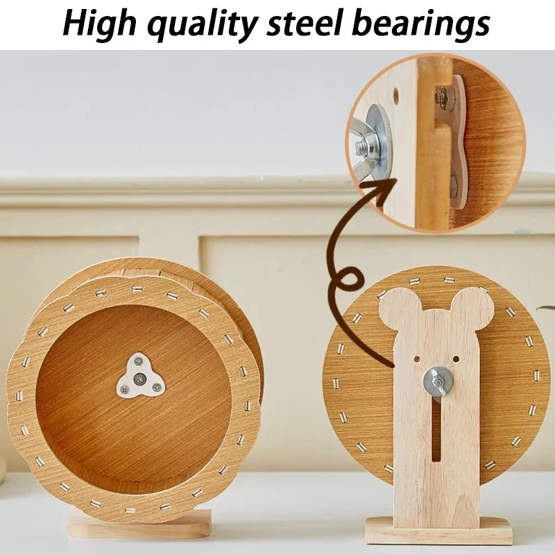 Rueda para hámster de madera maciza de 21CM, ejercicio silencioso, rueda para correr con soporte, tren con rodillo, juguetes para animales pequeños, productos para mascotas - imagen 3