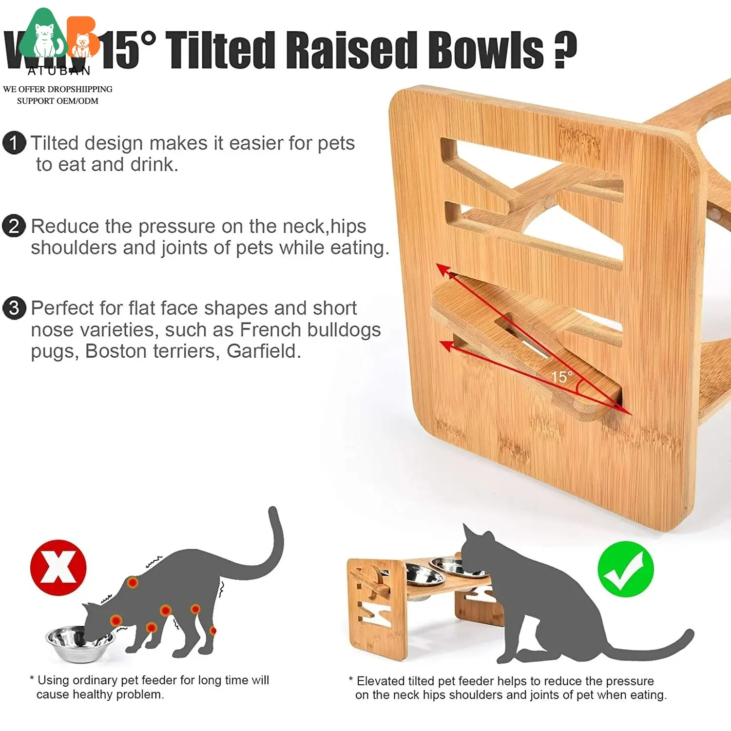 Comedero elevable de bambu para perros y gatos - antideslizante - imagen 3