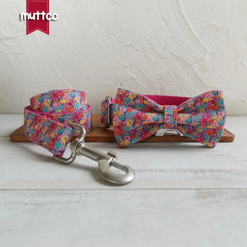 MUTTCO-collar con etiqueta de identificación para perro mascota, personalizado, tulipes coloridos, diseño propio, ajustable, con placa con nombre para cachorro, 5 tamaños, UDC121
