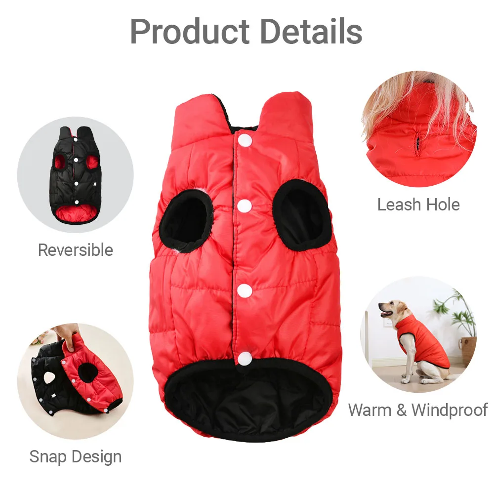 Chaqueta Reversible para perros grandes, ropa cálida de invierno para perros medianos y grandes, chaleco impermeable a prueba de viento para mascotas, abrigo, trajes de Golden Retriever - imagen 3