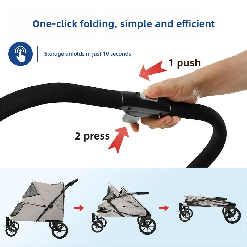 Cochecito plegable para perros, rueda grande con freno de rampa, cochecitos para perros, suspensión para exteriores, cochecito portátil para perros grandes, portador Oxford para mascotas - imagen 5