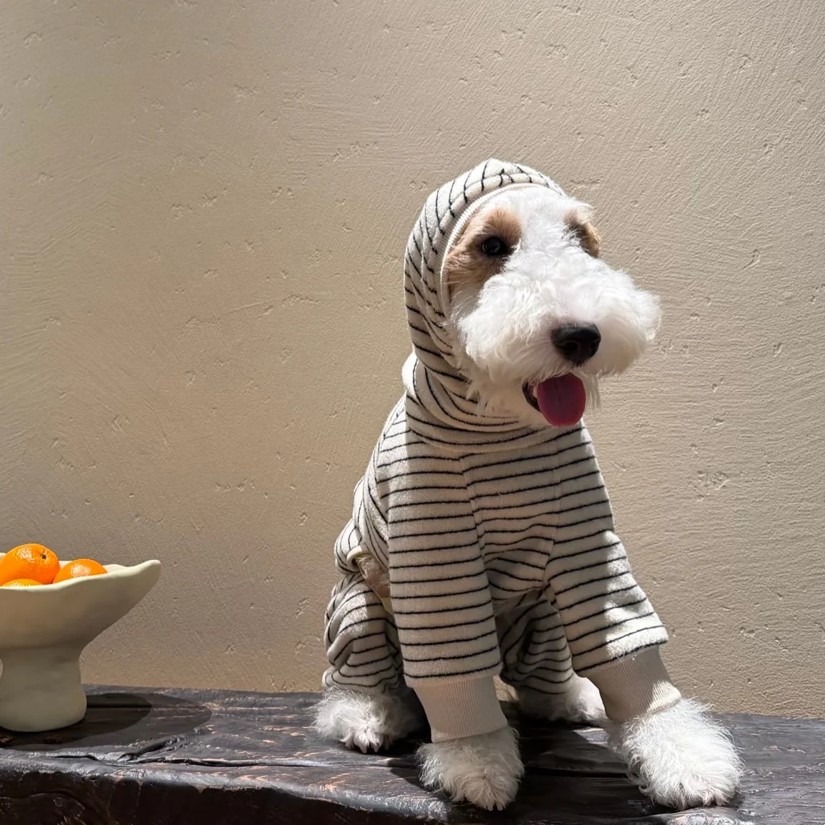 Camiseta de forro polar a rayas de cuatro patas para perros en invierno, sudadera con capucha de manga larga cálida en gris oscuro para galgos italianos, abrigo suave para Bedlington. - imagen 3