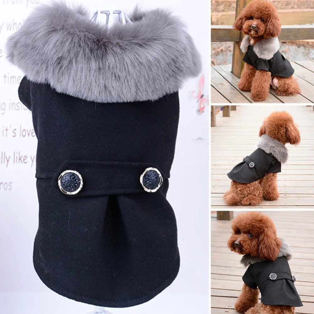 Ropa de invierno para perro, chaqueta con cuello de piel para gato, suéter acolchado cálido para cachorro, perros pequeños y medianos - imagen 5