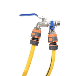 Juego de grifería de jardín de doble salida, grifo exterior de acero inoxidable 304 con mango rojo, rosca Universal para herramientas de riego, 3 uds.