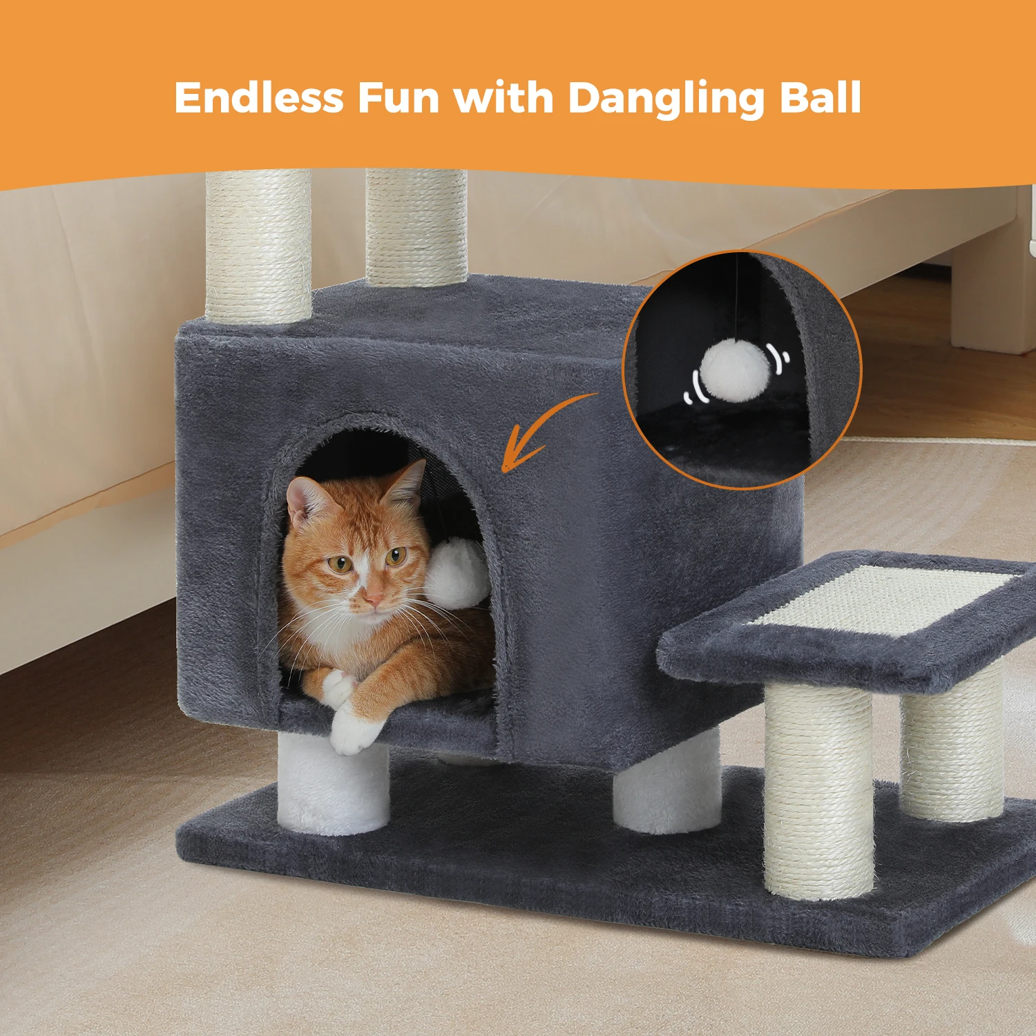 Escaleras para perros de 3 niveles, escaleras extraíbles para mascotas para perros y gatos pequeños, casa multifuncional para gatos con postes rascadores, Condo para gatos - imagen 4