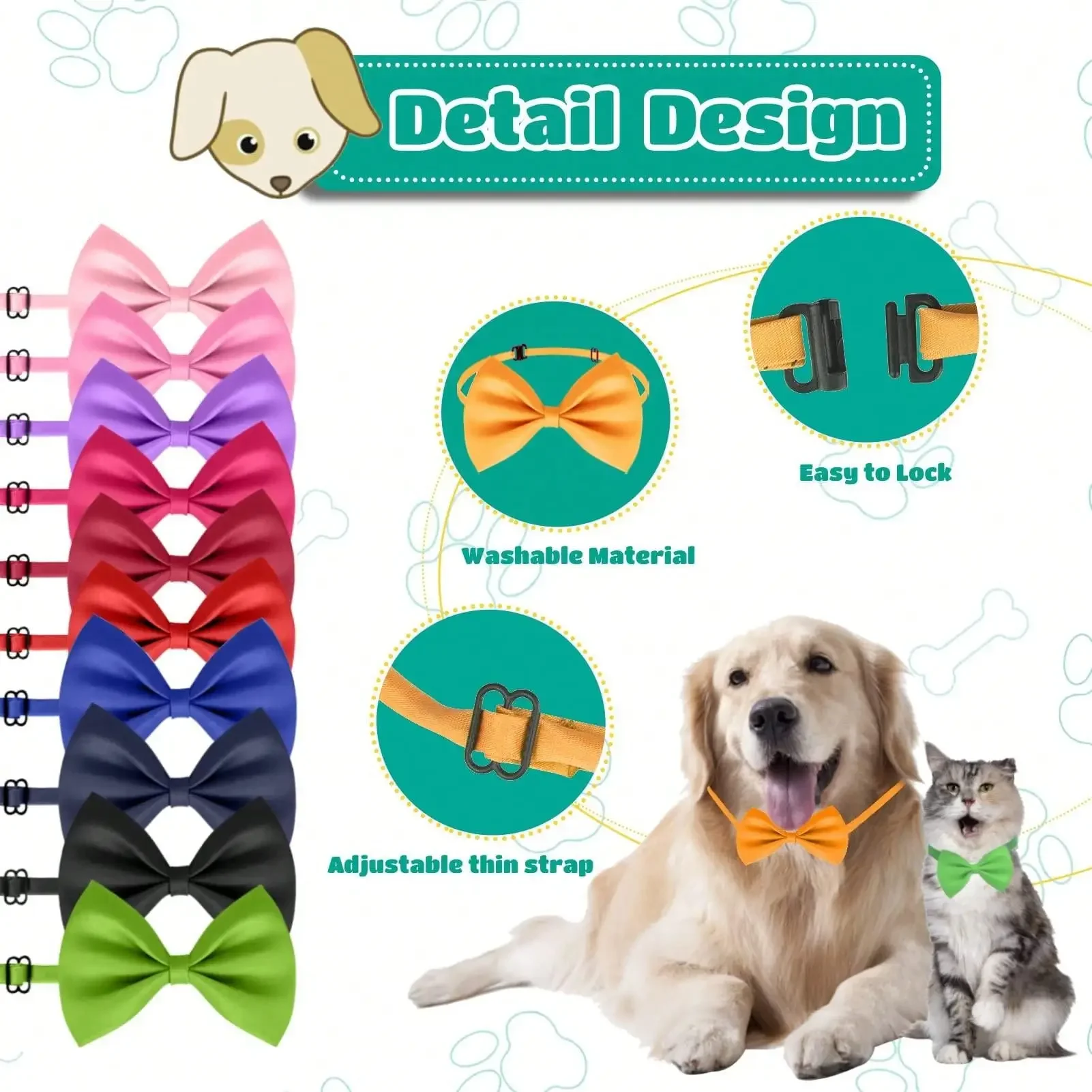 Pajaritas ajustables para perros y gatos, corbatas para el cuidado de mascotas, en varios colores, 60 piezas - imagen 3