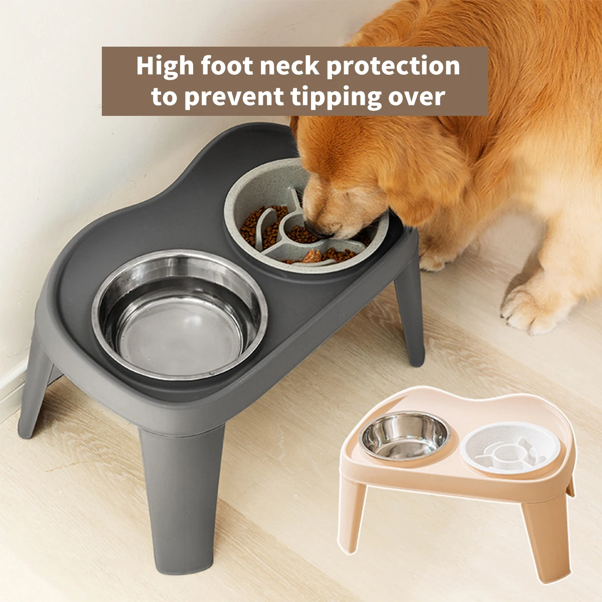 Cuenco doble elevado plegable clásico para perros de una pieza, cuenco para perros medianos y grandes, cuenco de alimentación para perros grande Golden Retriever, cuenco para mascotas - imagen 3