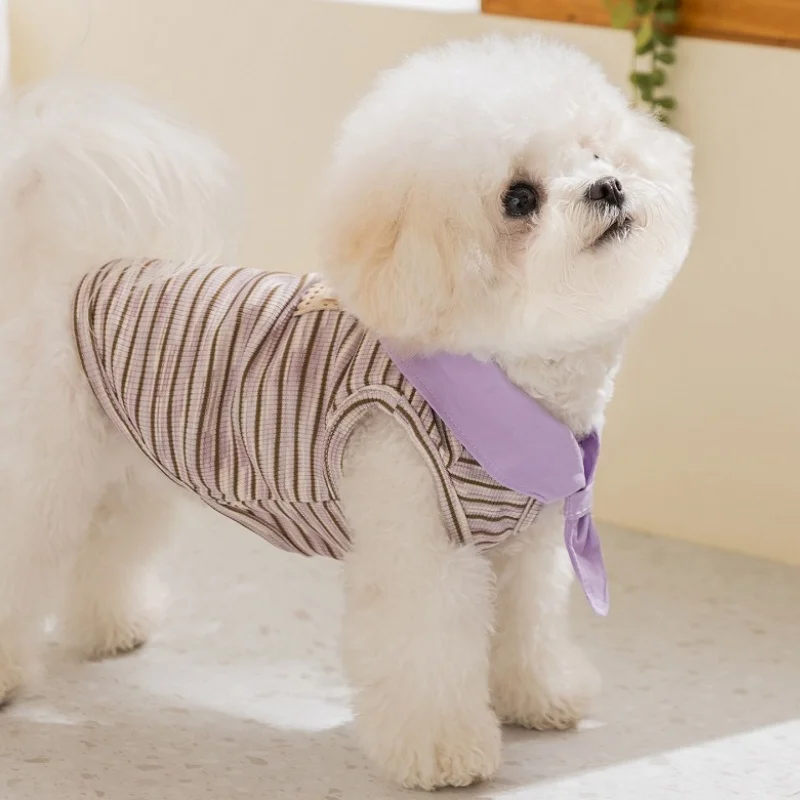 Camiseta a rayas con anilla D para perros y gatos – Chaleco veraniego - imagen 3