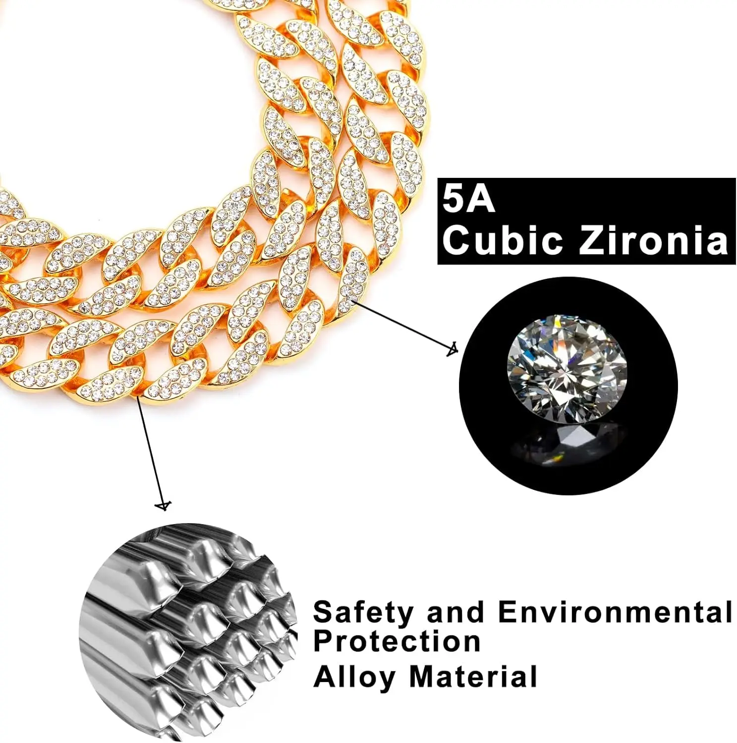 Collar de perro de cadena cubana de diseño de lujo con hebilla rápida para perros pequeños, medianos y grandes, collar de cadena de oro de 15MM para mascotas, joyería - imagen 3